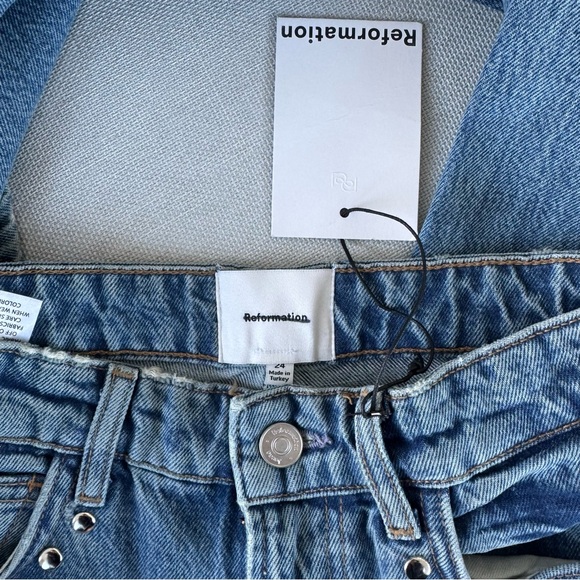 NWT Reformation Cary High Rise Slouchy Wide Leg Studded Jeans Chesapeake Blue 24 - Picture 6 of 14